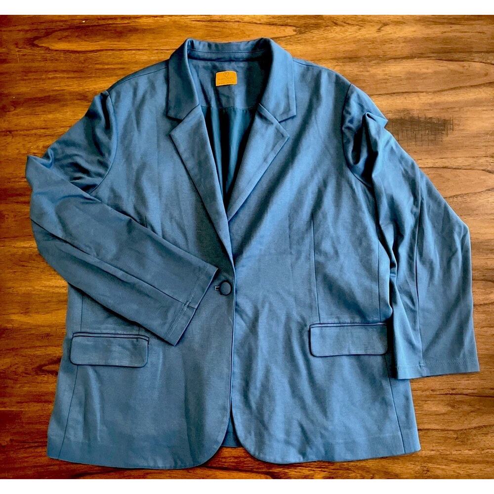 MARY CRAFTS Women's 1 Button Ponte Knit Blazer Blue/Teal Sz 22 Fall Office Teach